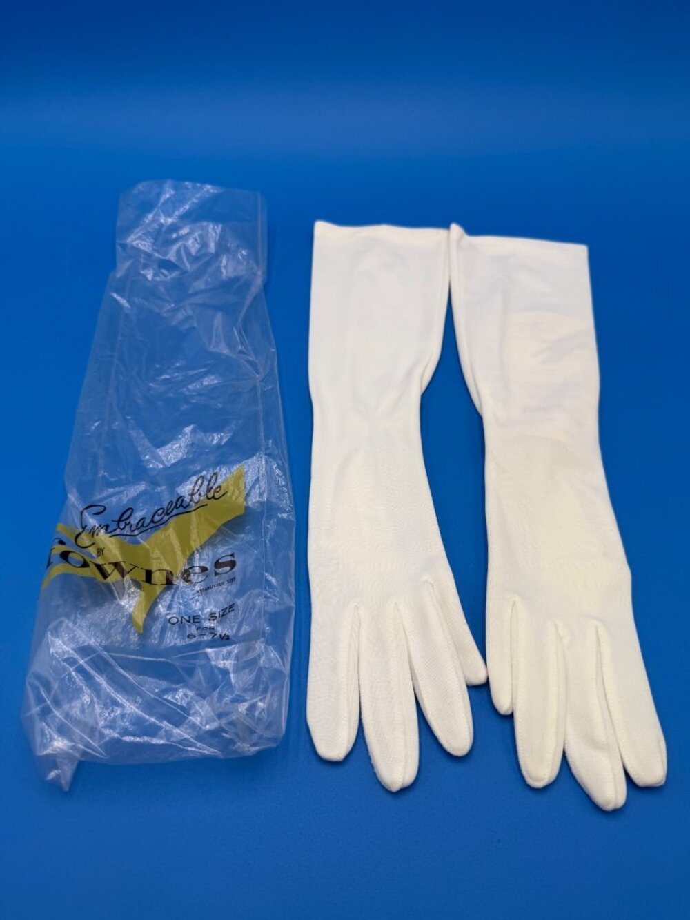Fownes Womens White Dress Gloves 6-7.5 Vintage Nylon 16" Long
